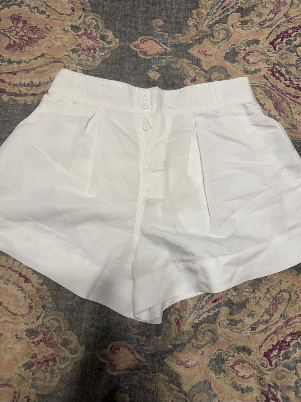 Free People White High-Waist Pleated Shorts